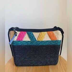 Vintage Liz Claiborne Colorful Straw Crossbody Bag 9.5"x7"